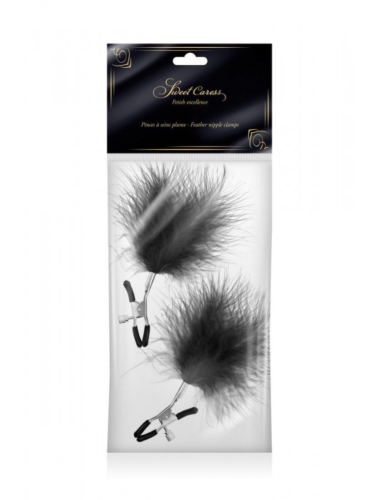 Зажимы на соски с черными пуховыми кисточками Sweet Caress Feather Nipple Clumps - Sweet Caress - купить с доставкой в Долгопрудном