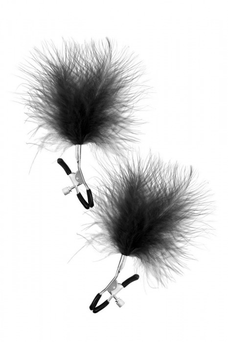 Зажимы на соски с черными пуховыми кисточками Sweet Caress Feather Nipple Clumps - Sweet Caress - купить с доставкой в Долгопрудном