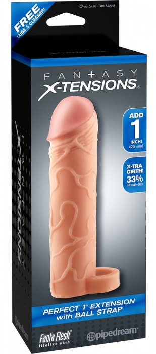 Телесная насадка с кольцом Perfect 1 Extension with Ball Strap - 17 см. - Pipedream - в Долгопрудном купить с доставкой
