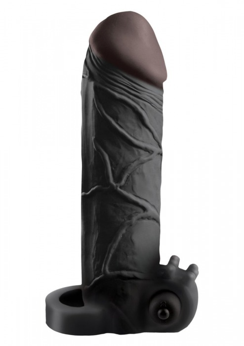 Чёрная вибронасадка с кольцом Vibrating Real Feel 2 Extension - 16 см. - Pipedream - в Долгопрудном купить с доставкой