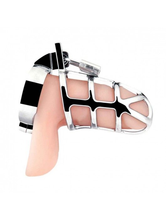 Серебристая металлическая клетка для члена с замком Enslave Cock Cage - BlueLine - купить с доставкой в Долгопрудном