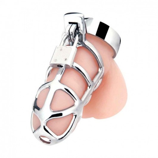 Серебристая металлическая клетка для члена с замком Enslave Cock Cage - BlueLine - купить с доставкой в Долгопрудном