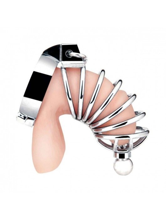 Серебристая клетка для члена Urethral Play Cage - BlueLine - купить с доставкой в Долгопрудном