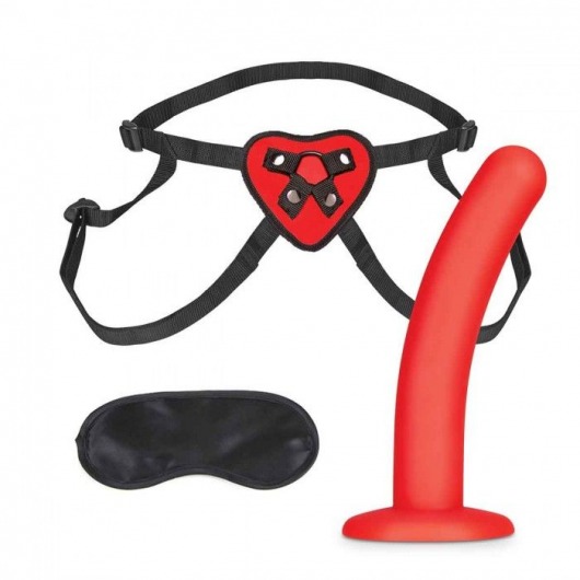 Красный поясной фаллоимитатор Red Heart Strap on Harness   5in Dildo Set - 12,25 см. - Lux Fetish - купить с доставкой в Долгопрудном