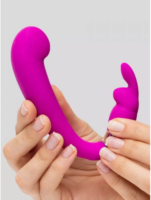 Лиловый вибратор Mini G-Spot Curve Vibe с клиторальным зайчиком - Happy Rabbit