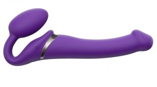 Фиолетовый безремневой вибрострапон Silicone Bendable Strap-On - size M - Strap-on-me - купить с доставкой в Долгопрудном