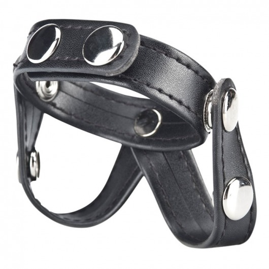 Кольцо на пенис с разделителем мошонки из искусственной кожи на клепках V-STYLE COCK RING - BlueLine - в Долгопрудном купить с доставкой