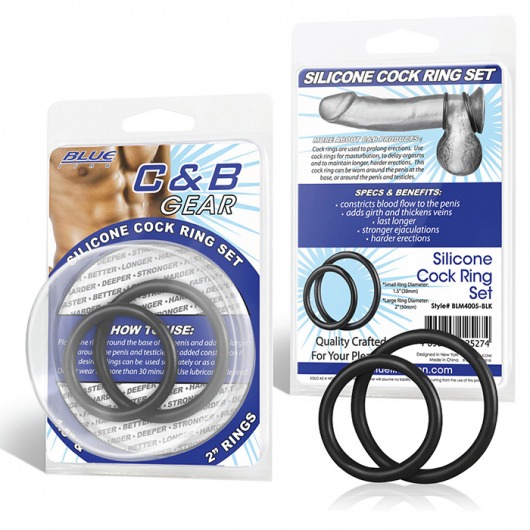 Набор из двух черных силиконовых колец разного диаметра SILICONE COCK RING SET - BlueLine - в Долгопрудном купить с доставкой