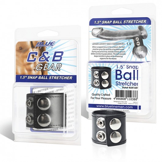 Хомут-утяжка для мошонки из искусственной кожи на клепках SNAP BALL STRETCHER - BlueLine - купить с доставкой в Долгопрудном