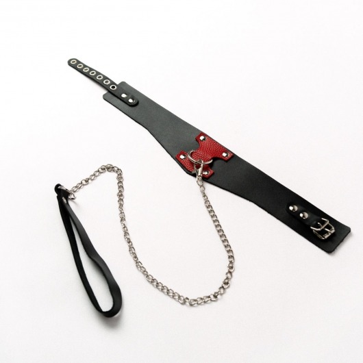 Черный широкий ошейник с красным декором и поводком - Crazy Handmade - купить с доставкой в Долгопрудном