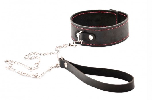 Черный широкий ошейник с красной строчкой и поводком - Crazy Handmade - купить с доставкой в Долгопрудном