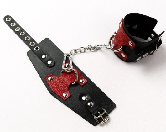 Черные кожаные оковы с красными вставками - Crazy Handmade - купить с доставкой в Долгопрудном