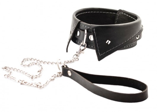 Черный ошейник-воротничок с металлическим поводком - Crazy Handmade - купить с доставкой в Долгопрудном
