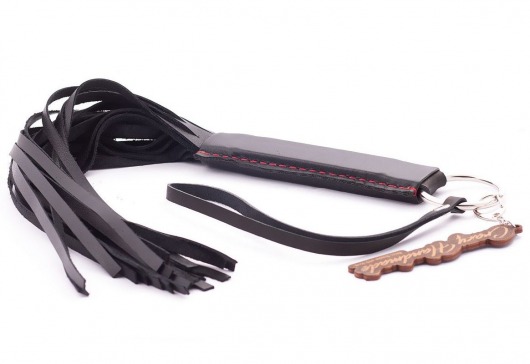 Черная кожаная плеть с удобной ручкой - 50 см. - Crazy Handmade - купить с доставкой в Долгопрудном
