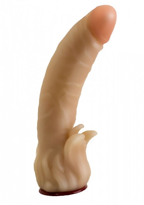 Телесная гелевая насадка-фаллос с клиторальными лепестками - 18,5 см. - LOVETOY (А-Полимер) - купить с доставкой в Долгопрудном