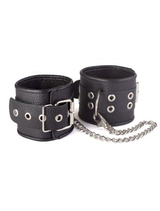 Кожаные черные оковы с широким ремешком, соединенные цепочкой - Sitabella - купить с доставкой в Долгопрудном