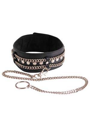 Чёрный ошейник с цепочками и поводком - Sitabella - купить с доставкой в Долгопрудном