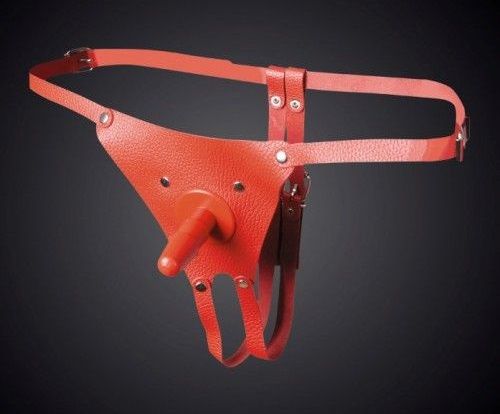 Красные кожаные универсальные трусики со штырьком для насадок - Sitabella - купить с доставкой в Долгопрудном