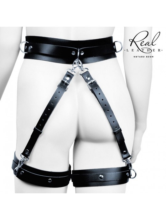 Черный кожаный пояс с гартерами - S-M - Notabu - купить с доставкой в Долгопрудном