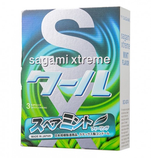 Презервативы Sagami Xtreme Mint с ароматом мяты - 3 шт. - Sagami - купить с доставкой в Долгопрудном