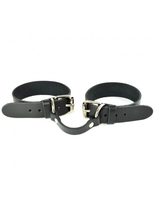 Черные кожаные наручники со съемной красной опушкой - Sitabella - купить с доставкой в Долгопрудном