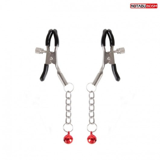 Серебристые зажимы на соски с шариками на цепочках - Notabu - купить с доставкой в Долгопрудном