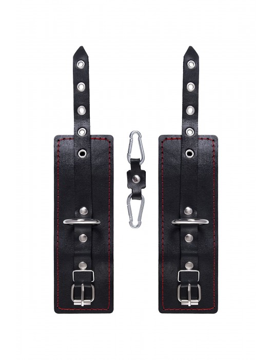 Черные кожаные однослойные наручники с контрастной строчкой - Pecado - купить с доставкой в Долгопрудном