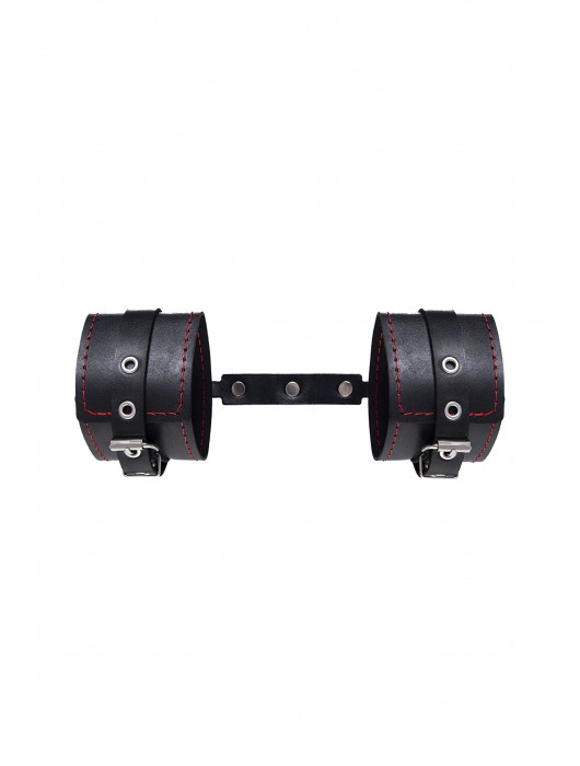 Черные кожаные однослойные оковы с контрастной строчкой - Pecado - купить с доставкой в Долгопрудном