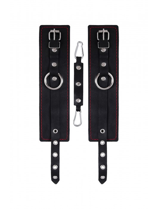 Черные кожаные однослойные оковы с контрастной строчкой - Pecado - купить с доставкой в Долгопрудном