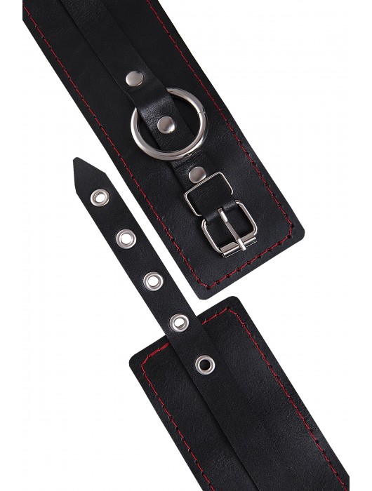 Черные кожаные однослойные оковы с контрастной строчкой - Pecado - купить с доставкой в Долгопрудном