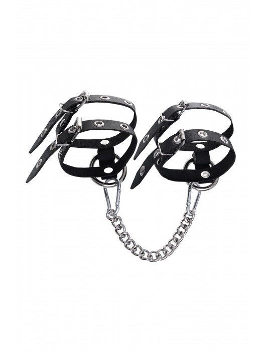 Черные однослойные кожаные оковы из двух ремешков - Pecado - купить с доставкой в Долгопрудном