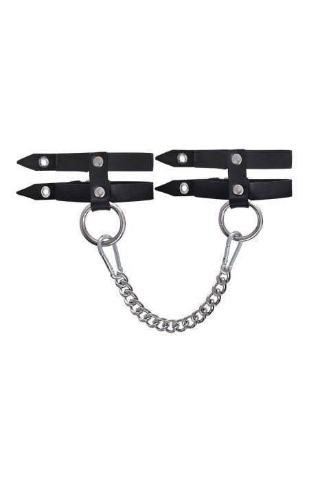 Черные однослойные кожаные оковы из двух ремешков - Pecado - купить с доставкой в Долгопрудном