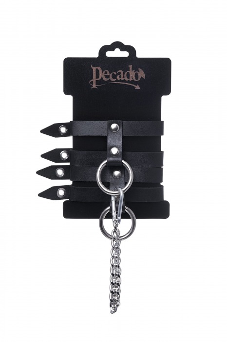 Черные однослойные кожаные оковы из двух ремешков - Pecado - купить с доставкой в Долгопрудном