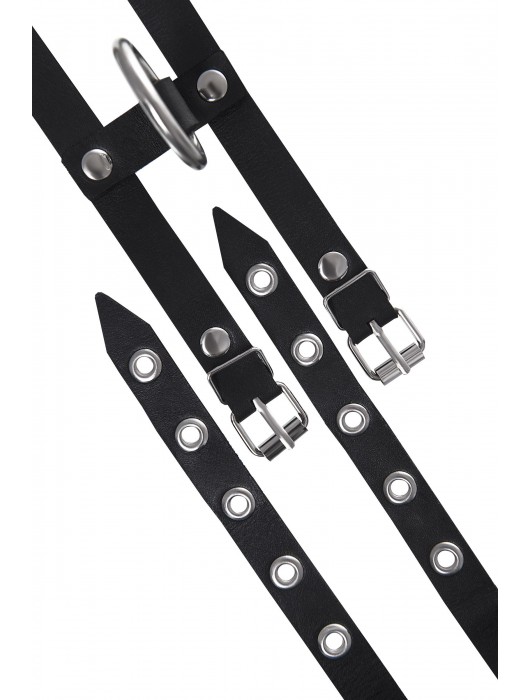 Черные однослойные кожаные оковы из двух ремешков - Pecado - купить с доставкой в Долгопрудном