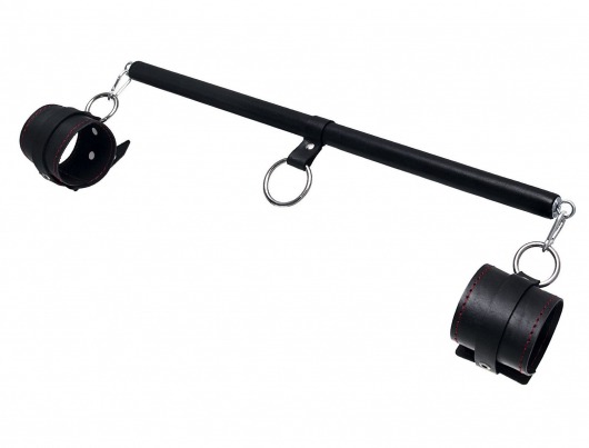 Черная распорка для ног с кожаными манжетами - Pecado - купить с доставкой в Долгопрудном