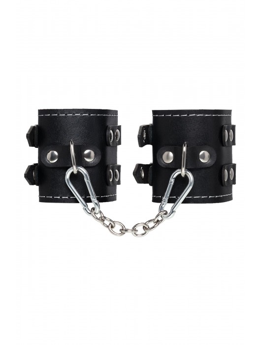 Черные кожаные наручники с двумя ремнями и красной подкладкой - Pecado - купить с доставкой в Долгопрудном