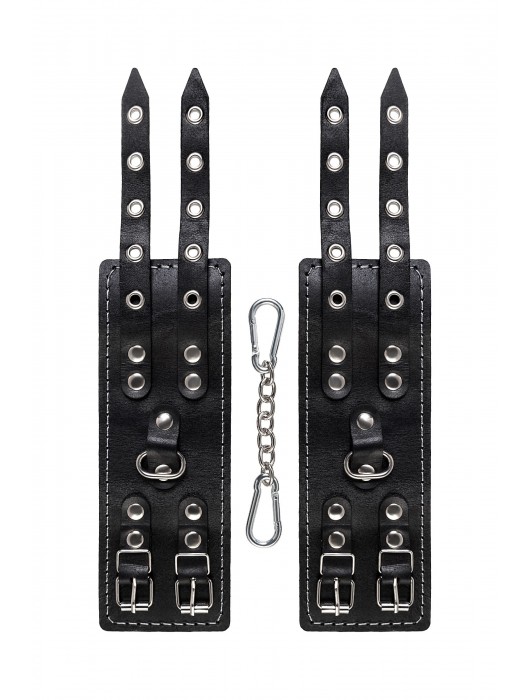 Черные кожаные наручники с двумя ремнями и красной подкладкой - Pecado - купить с доставкой в Долгопрудном