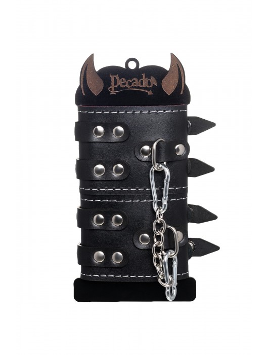Черные кожаные наручники с двумя ремнями и красной подкладкой - Pecado - купить с доставкой в Долгопрудном
