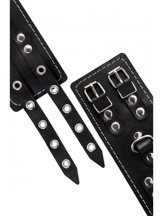 Черные кожаные наручники с двумя ремнями и красной подкладкой - Pecado - купить с доставкой в Долгопрудном
