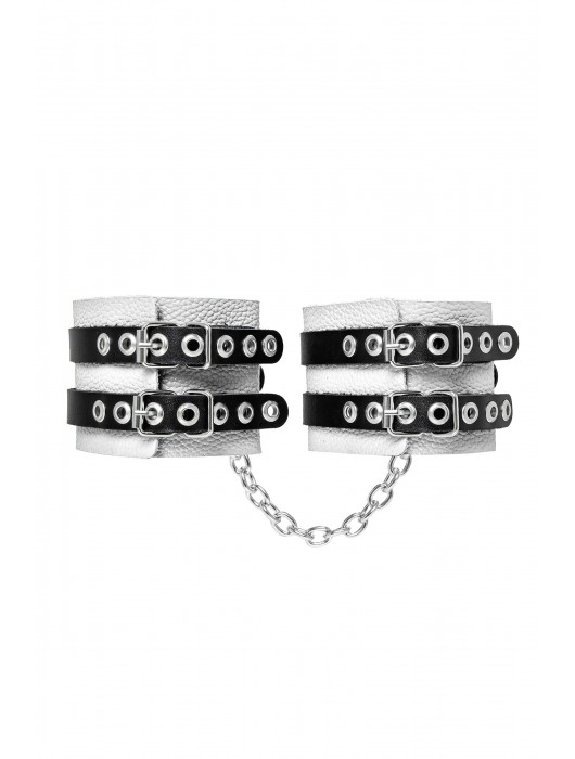 Бело-черные оковы с двумя ремешками и люверсами - Pecado - купить с доставкой в Долгопрудном