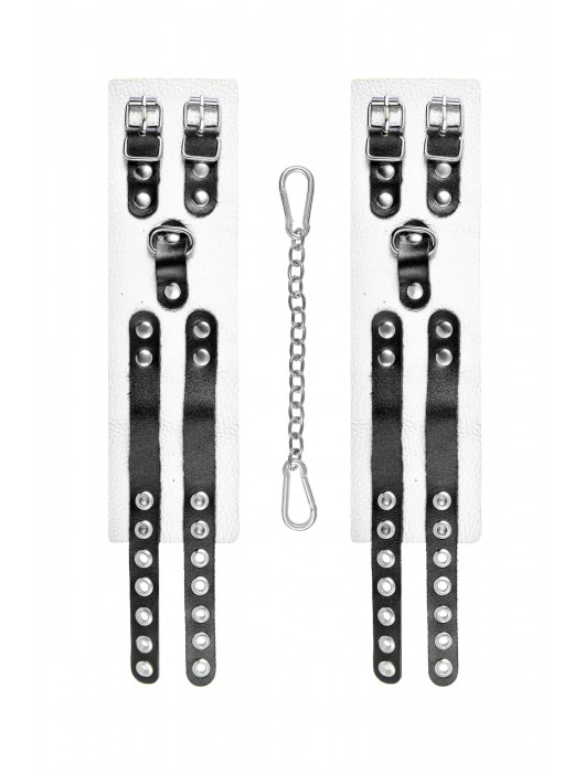 Бело-черные оковы с двумя ремешками и люверсами - Pecado - купить с доставкой в Долгопрудном