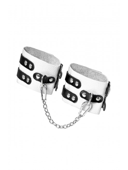 Бело-черные оковы с двумя ремешками и люверсами - Pecado - купить с доставкой в Долгопрудном
