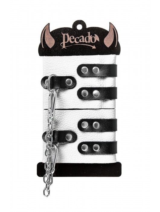 Бело-черные оковы с двумя ремешками и люверсами - Pecado - купить с доставкой в Долгопрудном