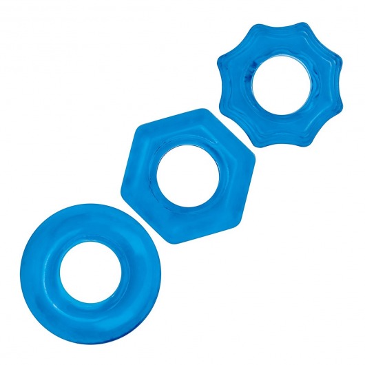 Комплект из трех голубых колец для эрекции 3-Pack Nuts   Bolts Stretch Cock Ring Set - BlueLine - в Долгопрудном купить с доставкой