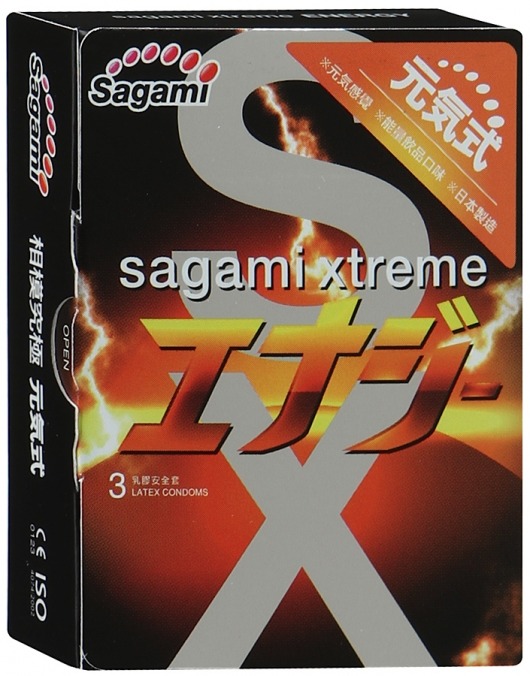 Презервативы Sagami Xtreme ENERGY с ароматом энергетика - 3 шт. - Sagami - купить с доставкой в Долгопрудном