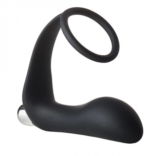 Черное эрекционное кольцо с вибропробкой Vibrating Anal Plug With Cockring - Dream Toys - в Долгопрудном купить с доставкой