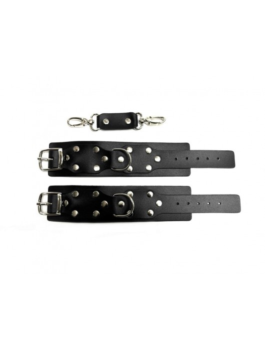 Черные кожаные наручники Sex Game - БДСМ Арсенал - купить с доставкой в Долгопрудном