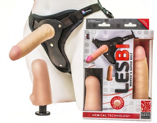 Телесный страпон Harness LESBI с вагинальной пробкой - 16,5 см. - LOVETOY (А-Полимер) - купить с доставкой в Долгопрудном