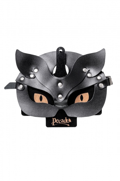 Черная кожаная рельефная маска кошки - Pecado - купить с доставкой в Долгопрудном