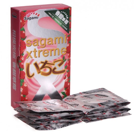 Презервативы Sagami Xtreme Strawberry c ароматом клубники - 10 шт. - Sagami - купить с доставкой в Долгопрудном